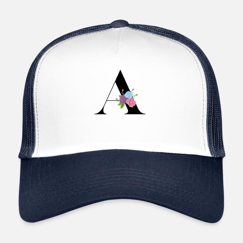 lettre A fleuris - Casquette trucker  - blanc/marine