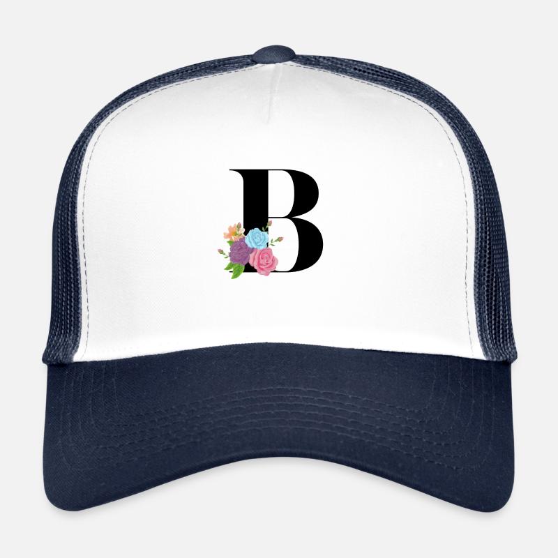 lettre B fleuris - Casquette trucker  - blanc/marine