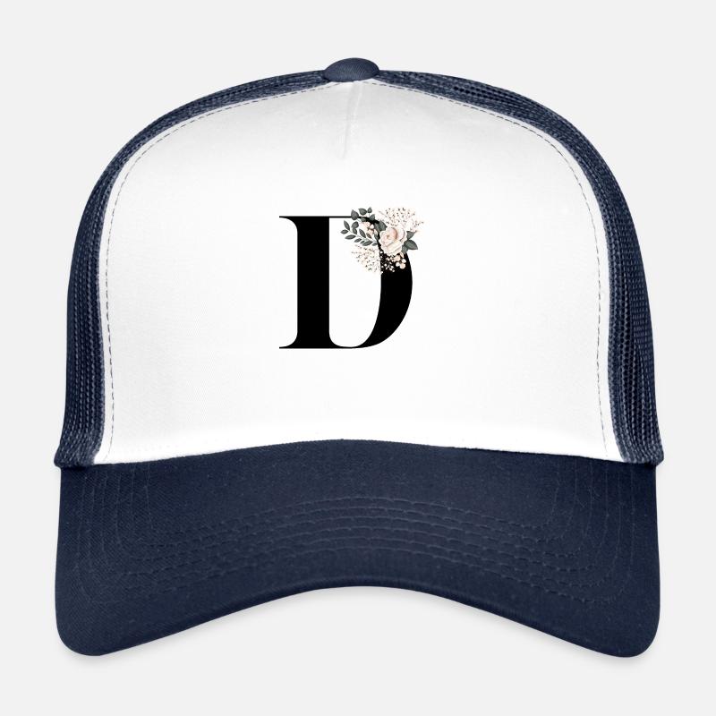 lettre D fleuris - Casquette trucker  - blanc/marine