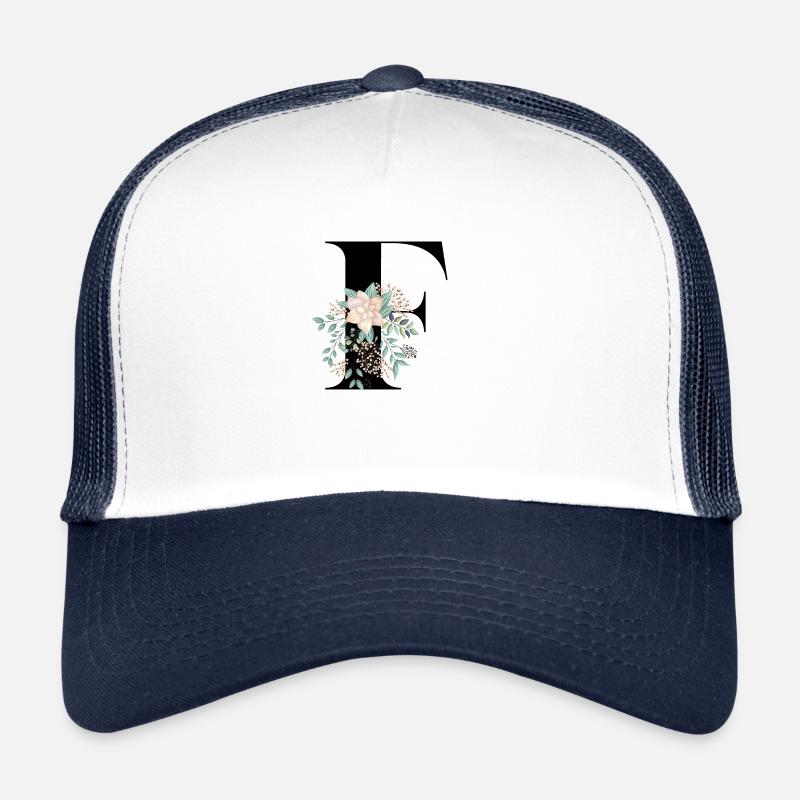 lettre F fleuris - Casquette trucker  - blanc/marine