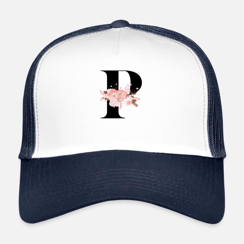 Buchstabe P blühend - Trucker Cap - Weiß/Navy