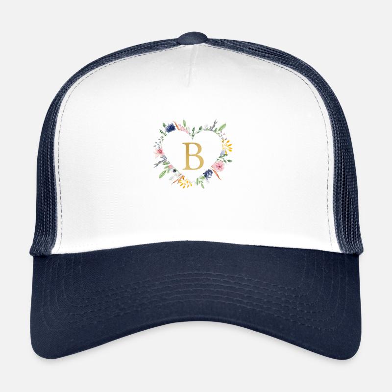 Personalisierbar Monogramm B Herz Floral Trucker Cap