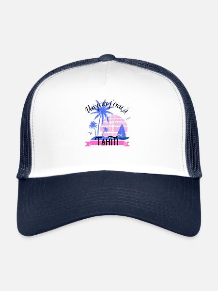Un jour j irai à Tahiti - Casquette trucker  - blanc/marine - Devant