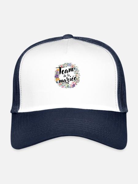 team de la mariée floral- t-shirt assorti - Casquette trucker  - blanc/marine - Devant