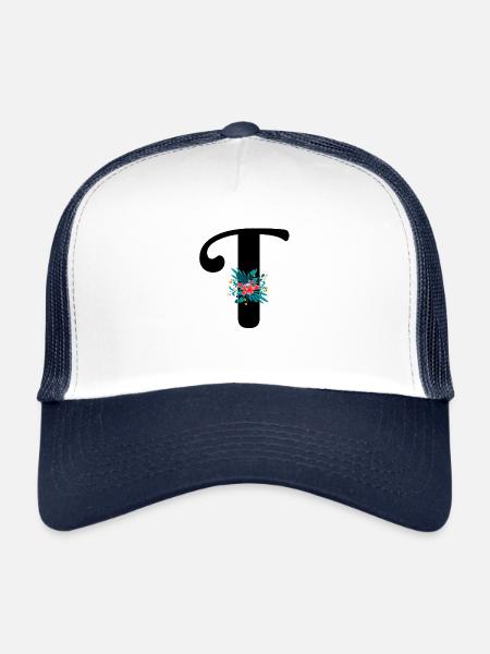 letter T flowered - Trucker Cap - white/navy - Front