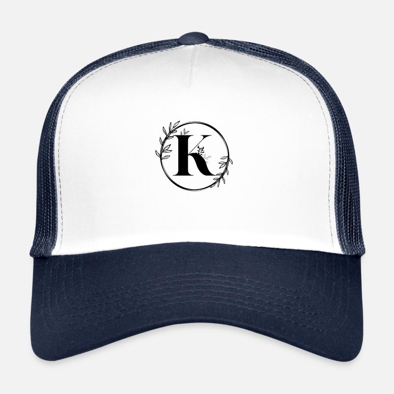 Lettre K Florale - Casquette trucker  - blanc/marine
