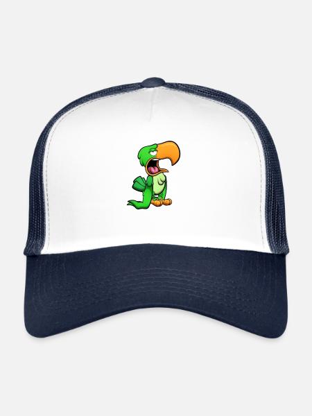 Perroquet vert ennuyé - Casquette trucker  - blanc/marine - Devant