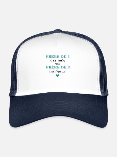 frère de 1 c'est bien mais de 2 c'est mieux - Casquette trucker  - blanc/marine - Devant