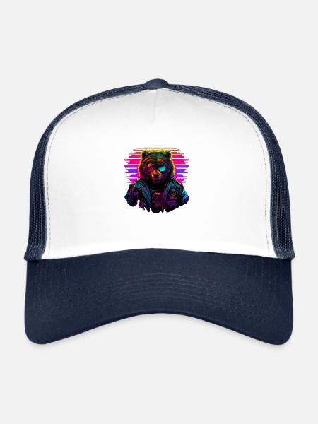 Retro Emblems - Animal - Pilot Bear - Trucker Cap - white/navy - Front