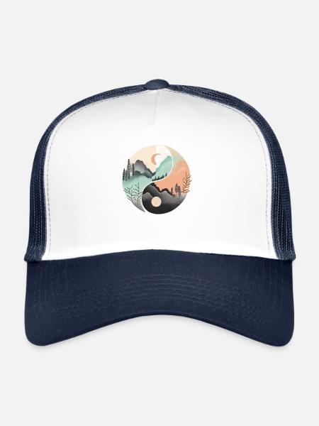 Ying Yang - Mountains / Beach - Trucker Cap - white/navy - Front