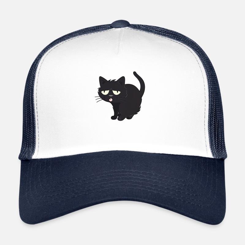 Un chat noir effronté tire la langue Casquette trucker 