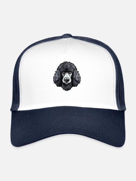 Big Poodle Head Dog Comic Cartoon Style Design - Trucker Cap - white/navy - Front