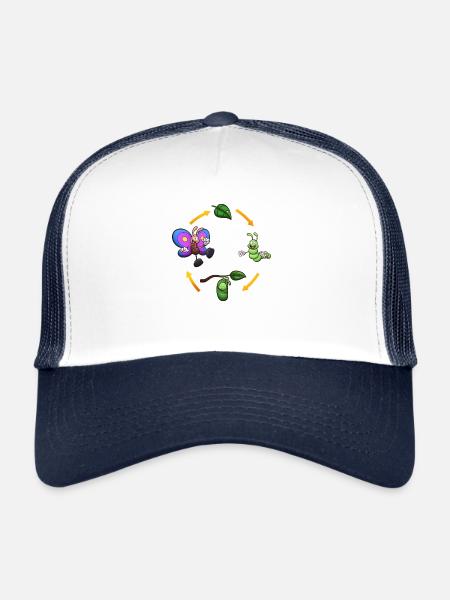 Cartoon Butterfly Life Cycle - Trucker Cap - white/navy - Front