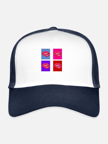 Lèvres rétro - Casquette trucker  - blanc/marine - Devant