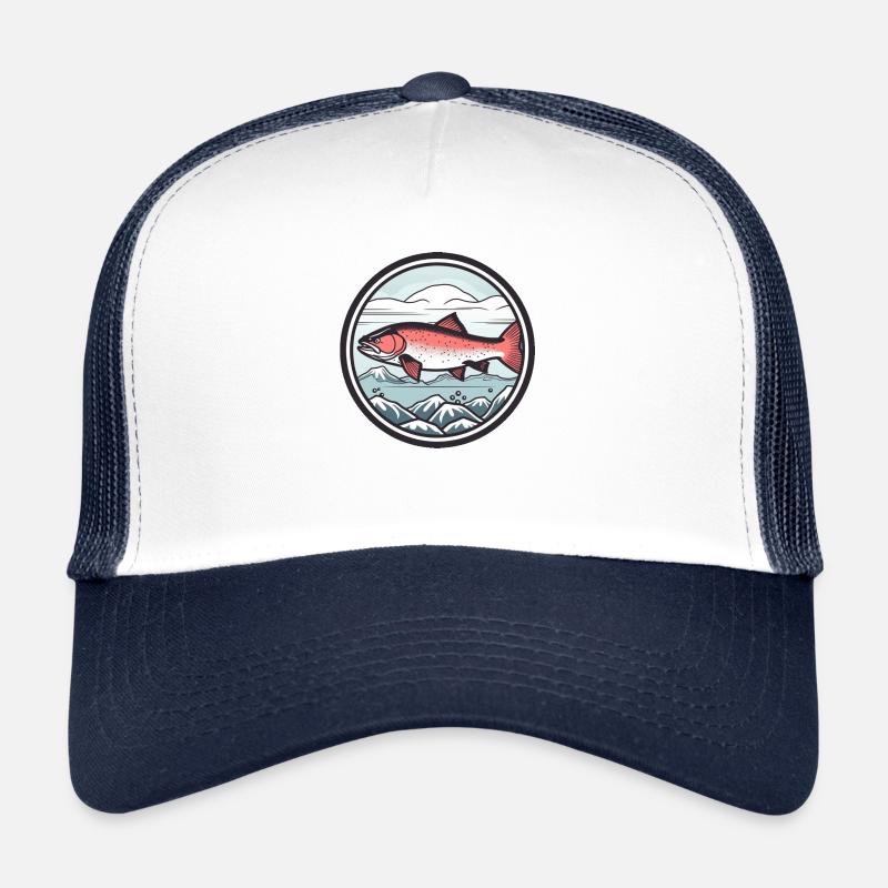Sakura Stream: Art du saumon rose de style japonais - Casquette trucker  - blanc/marine