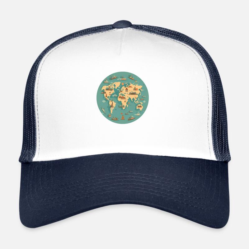 Weltkarte - Trucker Cap - Weiß/Navy