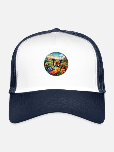 Butterfly Meadow - Trucker Cap - white/navy - Front