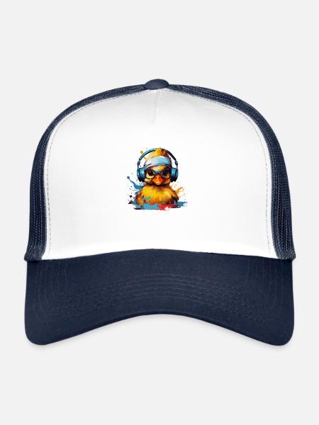 Bébé canard funky avec écouteurs et bandage de tête - Casquette trucker  - blanc/marine - Devant