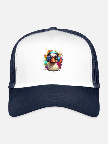 Funky duck with headphones and glasses - Trucker Cap - white/navy - Front