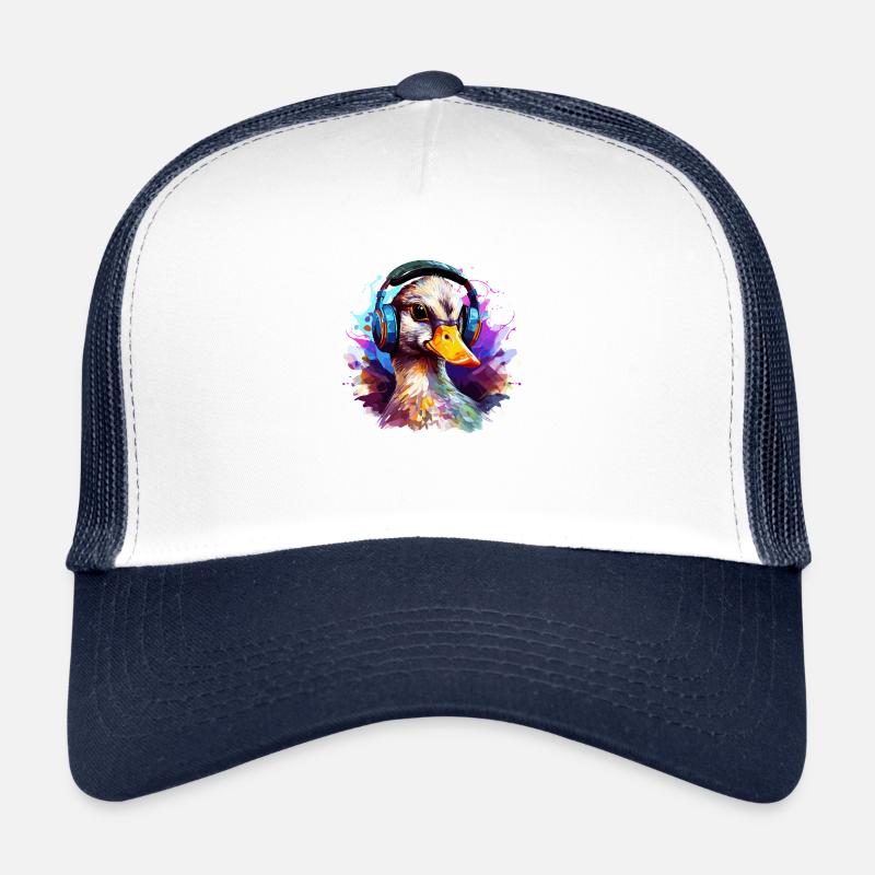 Funky Ente mit Kopfhörer Graffiti-Style - Trucker Cap - Weiß/Navy