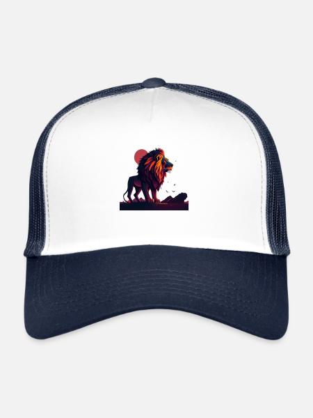 Lion au coucher du soleil - Casquette trucker  - blanc/marine - Devant