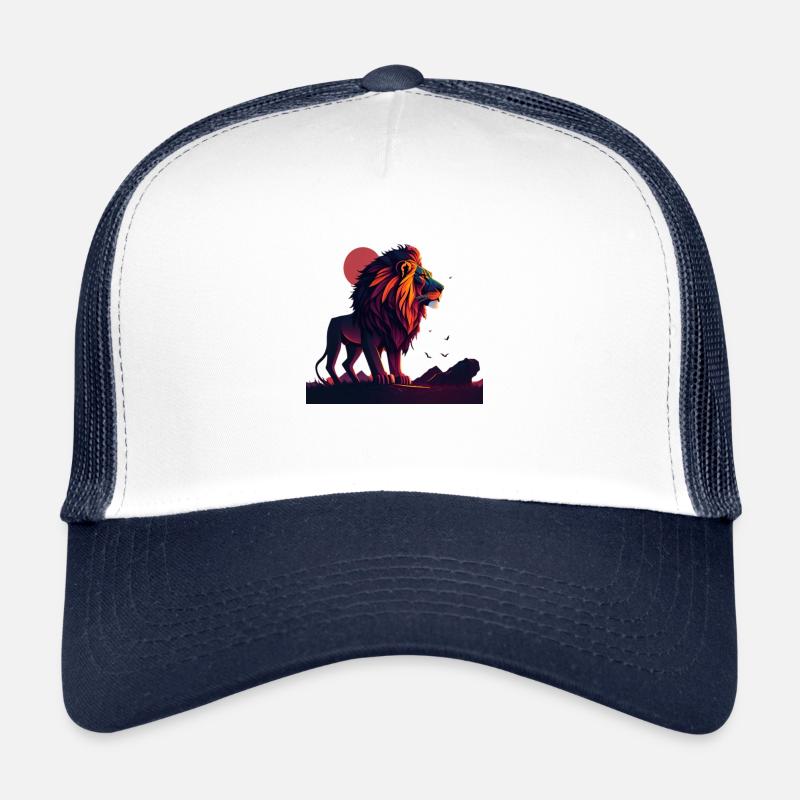 Löwe beim Sonnenuntergang - Trucker Cap - Weiß/Navy