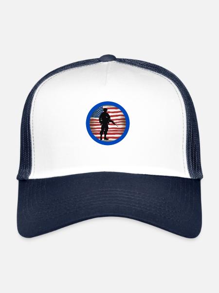 Vétérans,ancien combattant,armistice,us army,navy, - Casquette trucker  - blanc/marine - Devant