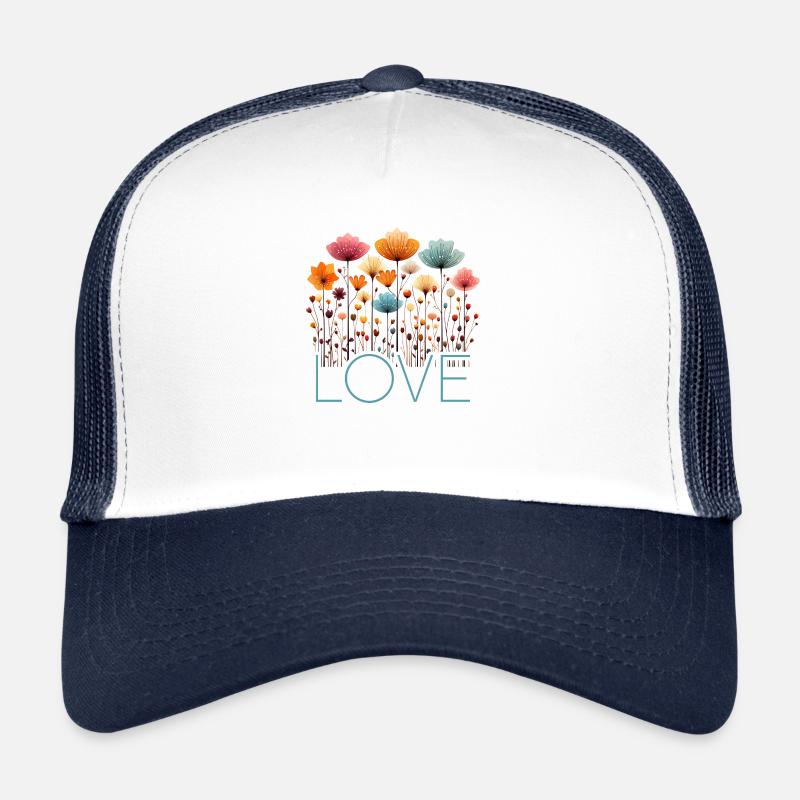 Blumen Schrift Love Valentinstag Geburtstag Mohn - Trucker Cap - Weiß/Navy
