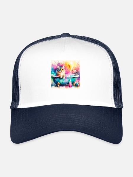 Un chat dans ma baignoire - Casquette trucker  - blanc/marine - Devant