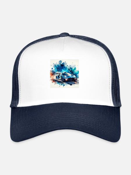 Voiture de course sportive - Casquette trucker  - blanc/marine - Devant