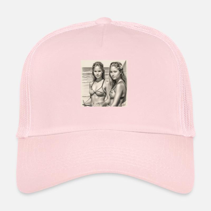 Surfeuses sur la plage : dessins détaillés au crayon Casquette trucker 