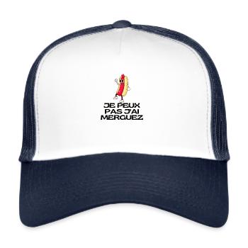 "T-shirt "Je peux pas j'ai merguez" - Casquette trucker  - blanc/marine - Devant
