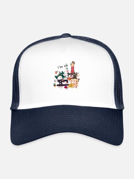 je suis bien couturière - cadeau couture humour - Casquette trucker  - blanc/marine - Devant