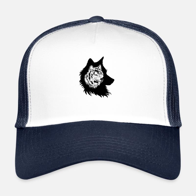 Loup : Compagnon sauvage : Le loup de la forêt - Casquette trucker  - blanc/marine