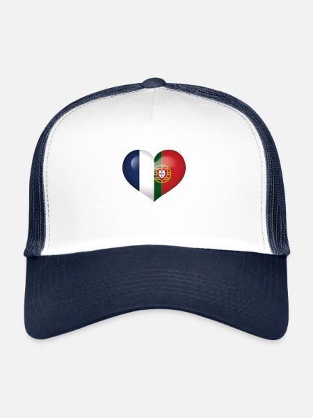 France Portugal Flag Coeur - Casquette trucker  - blanc/marine - Devant