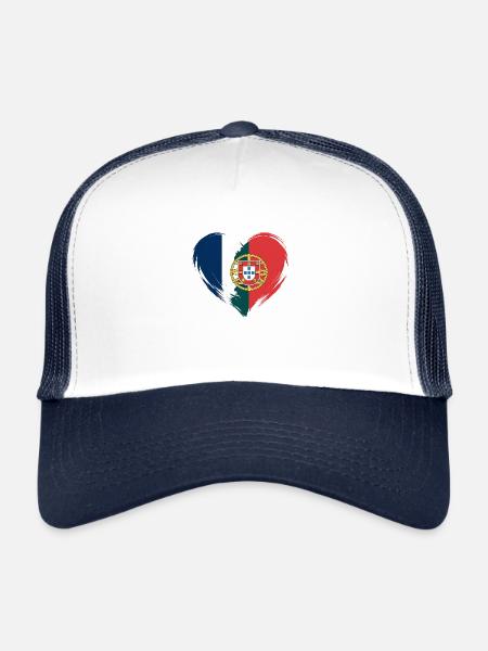 France Portugal Flag Coeur - Casquette trucker - blanc/marine