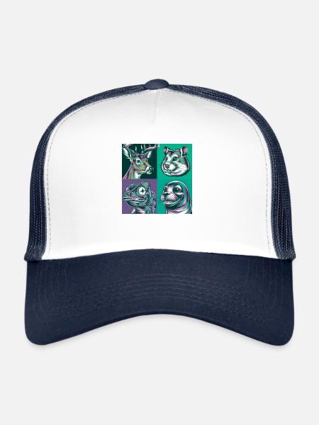 Smile Animal Salamander Seal Deer Halloween - Trucker Cap - white/navy - Front