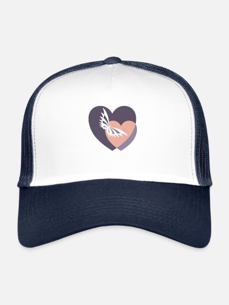 Butterfly in 2 hearts - Trucker Cap - white/navy - Front