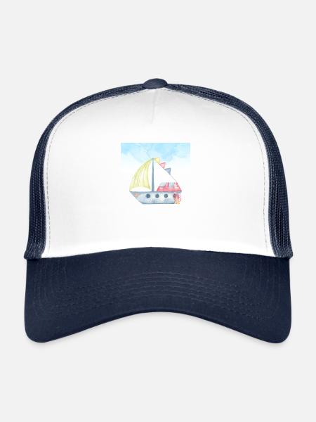 Watercolour Sailboat Illustration - Nautical Theme - Trucker Cap - white/navy - Front