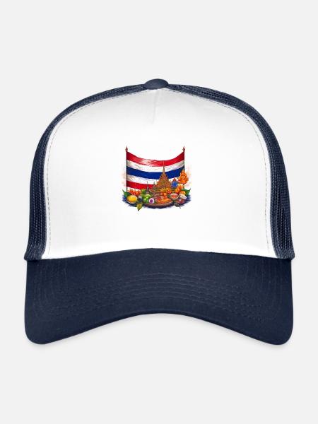 Thailand Flag with Temple and Cuisine Design - Trucker Cap - white/navy - Front