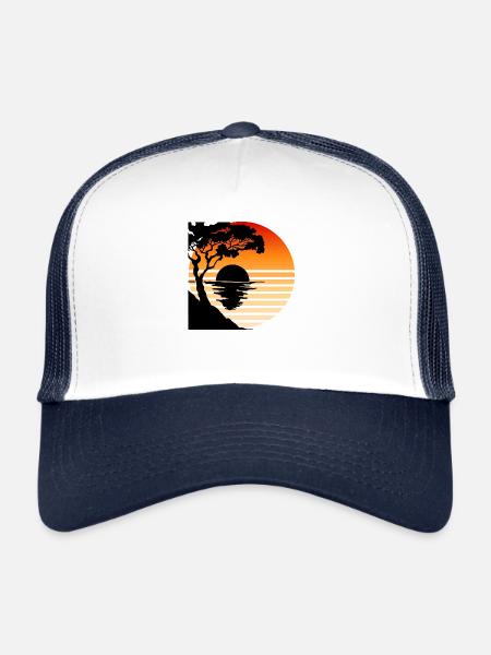 Minimalist Sunset Silhouette – Tranquil Nature Art - Trucker Cap - white/navy - Front