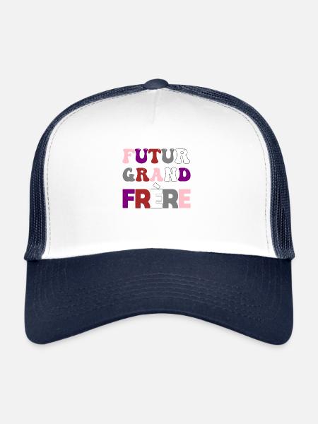 Futur grand frère - annonce futur grand frère - Casquette trucker  - blanc/marine - Devant