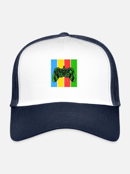 Manette de gaming gaming rétro vintage - Casquette trucker  - blanc/marine - Devant