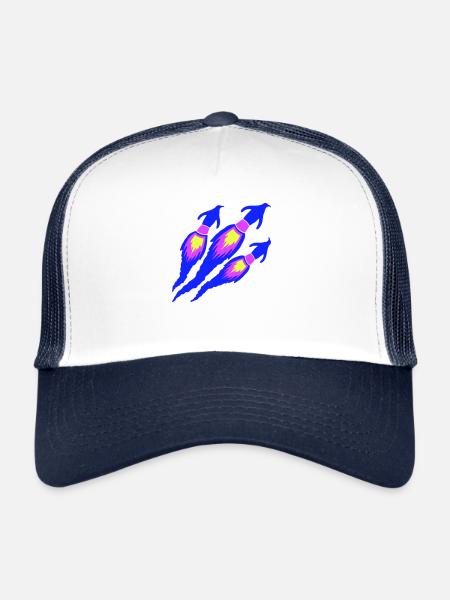3 Funny Penguins Rockets Fire Team Flight Flying - Trucker Cap - white/navy - Front