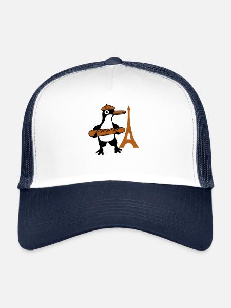 Pingouin Baguette Française Paris France Mignon - Casquette trucker  - blanc/marine - Devant