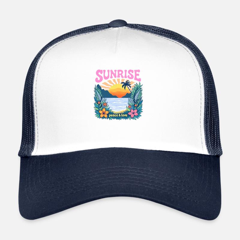 Retro Vintage Design: Sunrise peace & love - Trucker Cap - Weiß/Navy