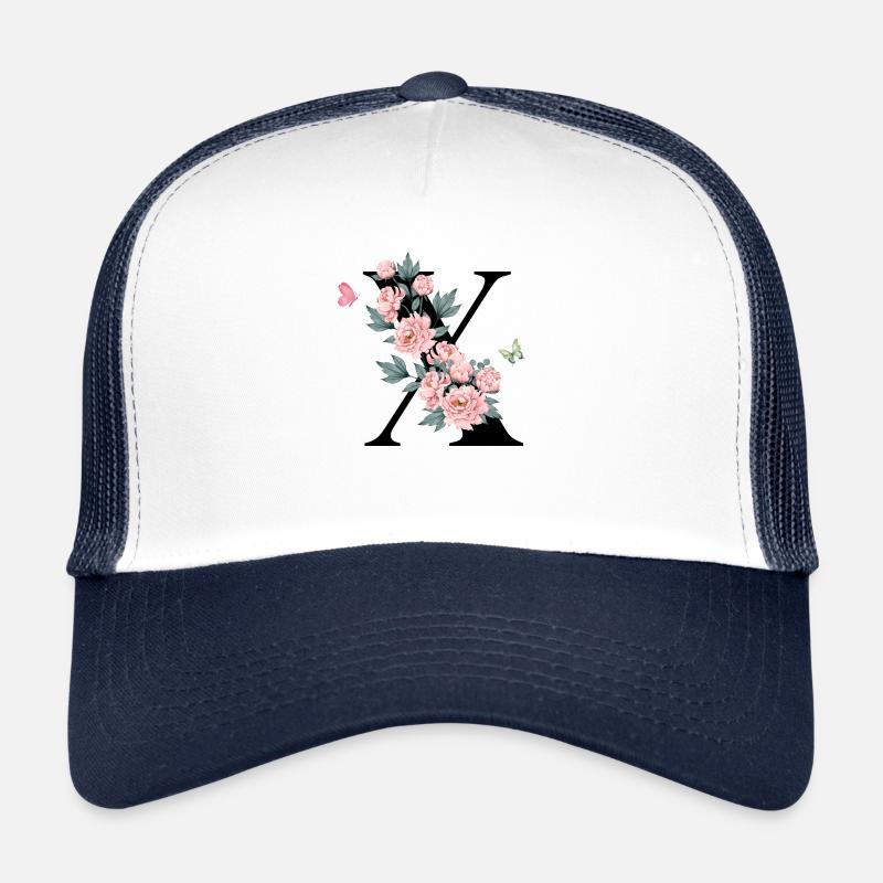 Buchstabe x Rosa Blumen Trucker Cap