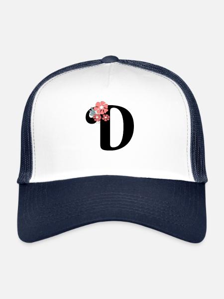 Lettre d fleurs minimalistes - Casquette trucker  - blanc/marine - Devant