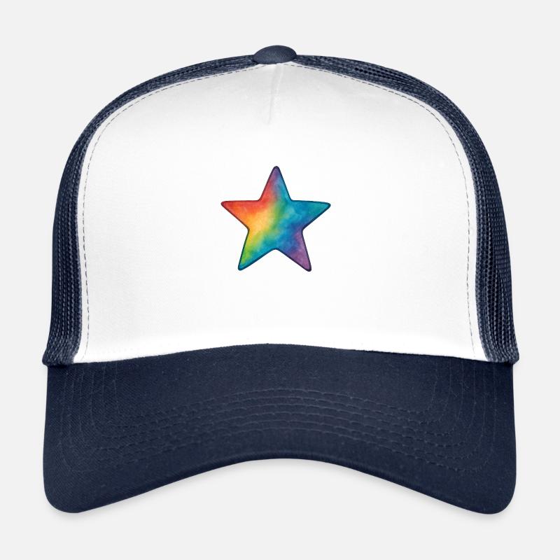 Watercolor Star – Bunter Stern im Aquarellstil - Trucker Cap - Weiß/Navy