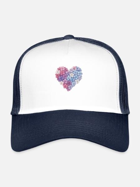 Hydrangea heart – floral declaration of love - Trucker Cap - white/navy - Front